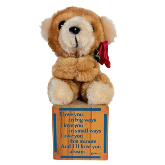 Bear On A Block by Paula I Love You Poem Plush Wood VTG 80s Kid Nostalgic Decor - Picture 1 of 12